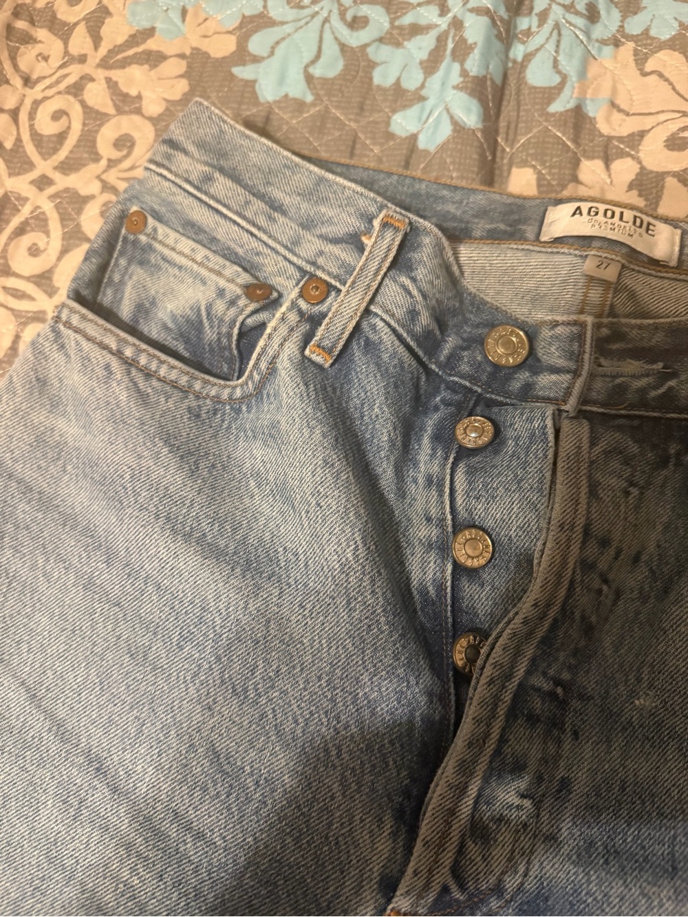 Agolde Light Blue High-Rise Button-Fly Jeans